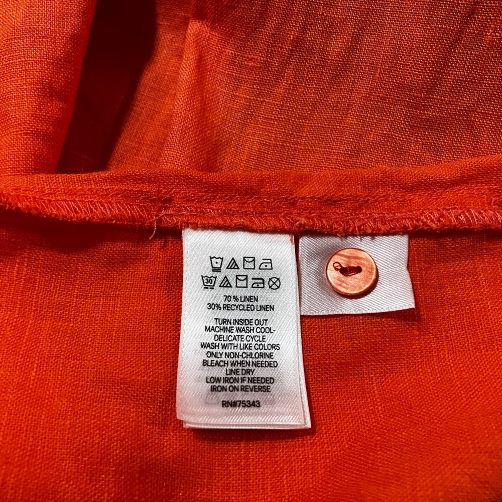 Martha Stewart Linen Henley Shirt Dress - Roll Tab Sleeve - Pockets - Coral XS - Picture 8 of 10